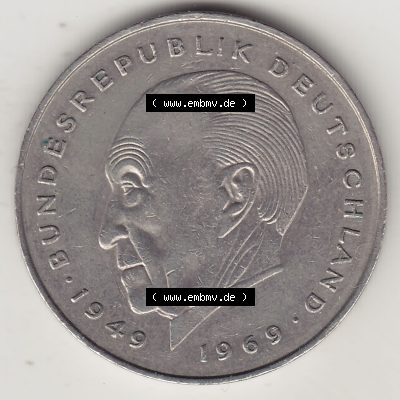 BRD Münzen 2 DM, Gedenkmünze 1969-1987, 2 DM, Deutsche Mark Konrad Adenauer 1983 G-1. Rückseite einer 2 DM, 2 Deutsche Mark G Gedenkmünze, Mzz.... Sammlung