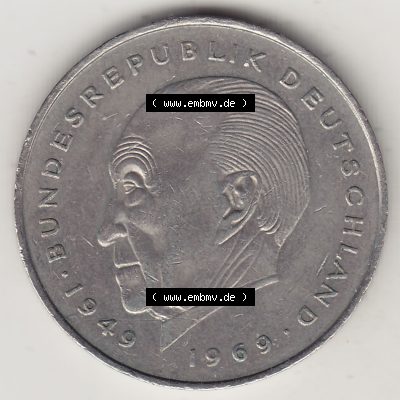BRD Münzen 2 DM, Gedenkmünze 1969-1987, 2 DM, Deutsche Mark Konrad Adenauer 1985 F-1. Rückseite einer 2 DM, 2 Deutsche Mark F Gedenkmünze, Mzz.... Sammlung