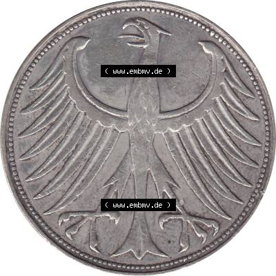 BRD Münzen Silbermünze 1951-1974, 5 DM aus Deutschland, 5 Deutsche Mark Silberadler, Heiermann 1951 Münzzeichen / Mzz. "J" für Hamburg-1.... Sammlung