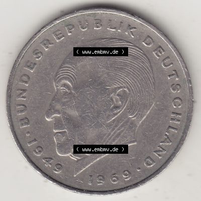 BRD Münzen 2 DM, Gedenkmünze 1969-1987, 2 DM, Deutsche Mark Konrad Adenauer 1971 F-1. Rückseite einer 2 DM, 2 Deutsche Mark F Gedenkmünze, Mzz.... Sammlung