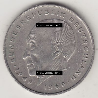 BRD Münzen 2 DM, Gedenkmünze 1969-1987, 2 DM, Deutsche Mark Konrad Adenauer 1978 F-1. Rückseite einer 2 DM, 2 Deutsche Mark F Gedenkmünze, Mzz.... Sammlung