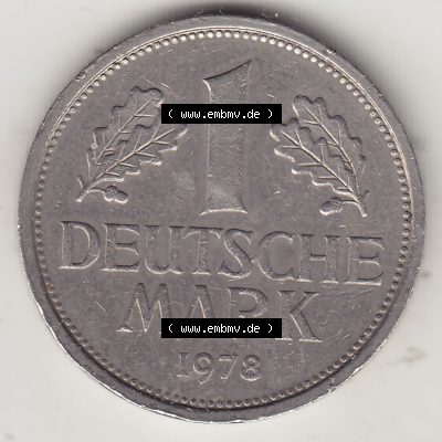 BRD Münzen 1 Deutsche Mark, Umlaufmünze 1950-2001, 1 DM Deutsche Mark, 1978 G-1. Münzen-Rückseite mit Nennwert / Nominalwert / Wert-Zahl einer 1 DM,... Sammlung