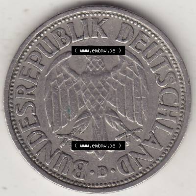 BRD Münzen 1 DM, Umlaufmünze 1950-2001, 1 DM Deutsche Mark, 1950 D-3. Vorderseite einer 1 DM, 1 Deutsche Mark D, Mzz. D für München-Münze... Sammlung