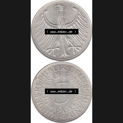BRD Münzen Silbermünze 1951-1974, 5 DM aus Deutschland, 5 Deutsche Mark Silberadler, Heiermann 1963 Münzzeichen / Mzz. "D" für München-1.... Sammlung