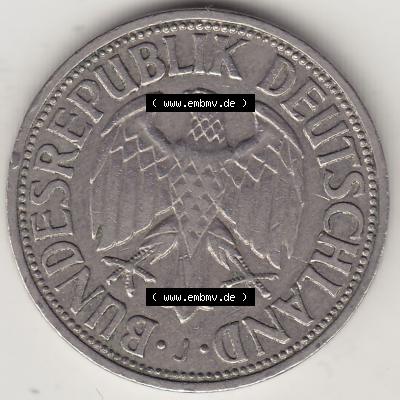 BRD Münzen 1 Deutsche Mark, Umlaufmünze 1950-2001, 1 DM Deutsche Mark, 1950 J-4. Vorderseite einer 1 DM, 1 Deutsche Mark J, Mzz. J für Hamburg... Sammlung