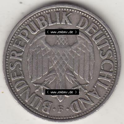 BRD Münzen 1 Deutsche Mark, Umlaufmünze 1950-2001, 1 DM Deutsche Mark, 1950 F-3. Vorderseite einer 1 DM, 1 Deutsche Mark F, Mzz. F für Stuttgart... Sammlung