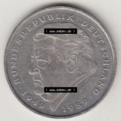 BRD Münzen 2 DM, Gedenkmünze 1991-2001, 2 DM, Deutsche Mark Franz Josef Strauß 1995 A-1. Rückseite einer 2 DM, 2 Deutsche Mark A Gedenkmünze,... Sammlung