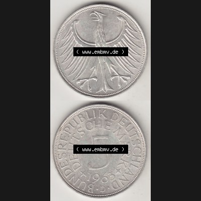 BRD Münzen Silbermünze 1951-1974, 5 DM, 5 Deutsche Mark Silberadler, Heiermann 1963 Münzzeichen / Mzz. "D" für München - 1. Vorderseite... Sammlung