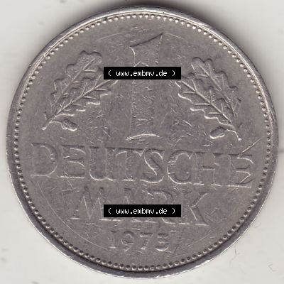 BRD Münzen 1 Deutsche Mark, Umlaufmünze 1950-2001, 1 DM Deutsche Mark, 1973 D-1. Münzen-Rückseite mit Nennwert / Nominalwert / Wert-Zahl einer 1 DM,... Sammlung