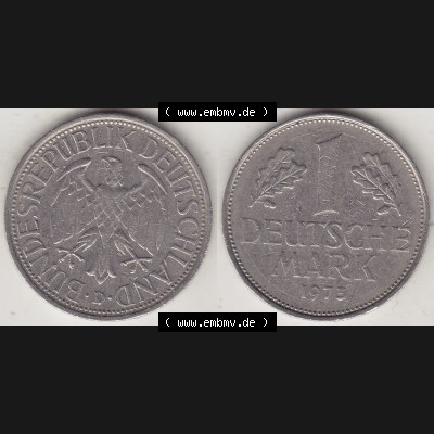 BRD Münzen 1 Deutsche Mark, Umlaufmünze 1950-2001, 1 DM Deutsche Mark, 1973 D-1. Münzen-Rückseite und Münzen-Vorderseite als Vollansicht einer 1 DM,... Sammlung