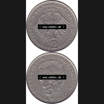 BRD Münzen 2 DM, Gedenkmünze 1979-1993, 2 DM, Deutsche Mark Kurt Schumacher Deutschland 1979 G-1. Vorderseite und Rückseite mit Wert-Zahl eine 2 DM - Zwei Deutsche... Sammlung