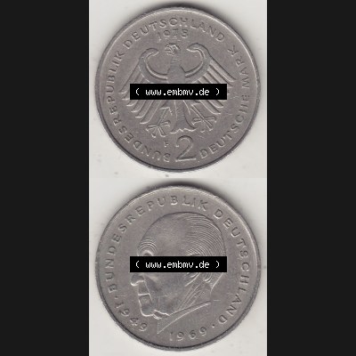 BRD Münzen 2 DM, Gedenkmünze 1969-1987, 2 DM, Deutsche Mark Konrad Adenauer 1978 F-1. Vorderseite und Rückseite einer Münze auf einen Bild / Foto,... Sammlung