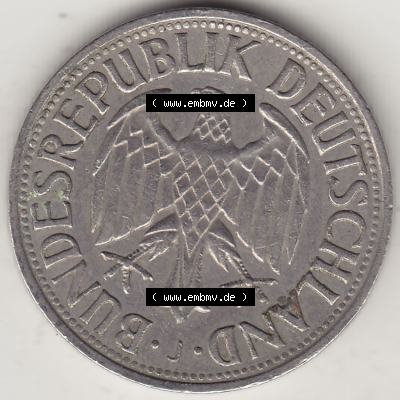 BRD Münzen 1 Deutsche Mark, Umlaufmünze 1950-2001, 1 DM Deutsche Mark, 1969 J-1. Vorderseite einer 1 DM, 1 Deutsche Mark J, Mzz. J für Hamburg... Sammlung