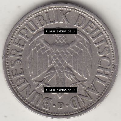 BRD Münzen 1 DM, Umlaufmünze 1950-2001, 1 DM Deutsche Mark, 1950 D-6. Vorderseite einer 1 DM, 1 Deutsche Mark D, Mzz. D für München-Münze... Sammlung
