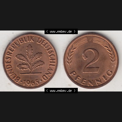 BRD Münze aus Deutschland 1950-2001, 2 Pfennig 1965 F (3) Sammlung