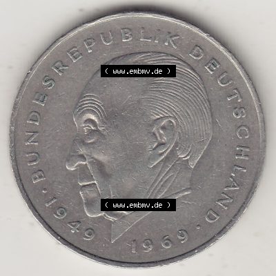 BRD Münzen 2 DM, Gedenkmünze 1969-1987, 2 DM, Deutsche Mark Konrad Adenauer 1980 J-1. Rückseite einer 2 DM, 2 Deutsche Mark J Gedenkmünze, Mzz.... Sammlung