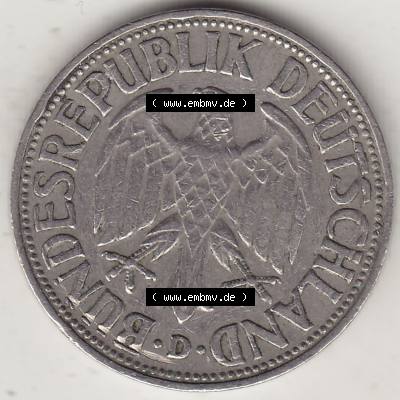BRD Münzen 1 DM, Umlaufmünze 1950-2001, 1 DM Deutsche Mark, 1950 D-2. Vorderseite einer 1 DM, 1 Deutsche Mark D, Mzz. D für München-Münze... Sammlung