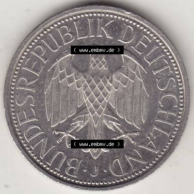 BRD Münzen 1 Deutsche Mark, Umlaufmünze 1950-2001, 1 DM Deutsche Mark, 1994 J-3. Vorderseite einer 1 DM, 1 Deutsche Mark J, Mzz. J für Hamburg... Sammlung
