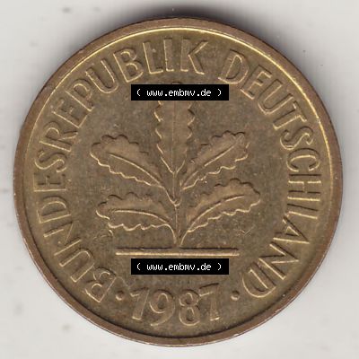 BRD Münzen 5 Pf., Umlaufmünze 1950-2001, 5 Pfennig, 1987 D-2. Vorderseite einer 5 Pfennig D, Mzz. D für München - Münze aus Deutschland... Sammlung