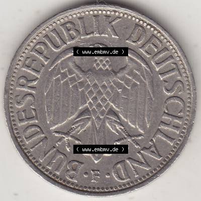 BRD Münzen 1 Deutsche Mark, Umlaufmünze 1950-2001, 1 DM Deutsche Mark, 1973 F-2. Vorderseite einer 1 DM, 1 Deutsche Mark F, Mzz. F für Stuttgart... Sammlung