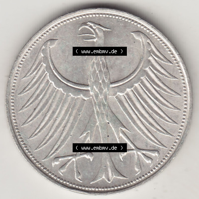 BRD Münzen Silbermünze 1951-1974, 5 DM, 5 Deutsche Mark Silberadler, Heiermann 1963 Münzzeichen / Mzz. "D" für München -... Sammlung