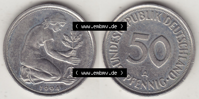 1990-2001, 50 Pfennig Deutschland der BRD 1994 A Sammlung