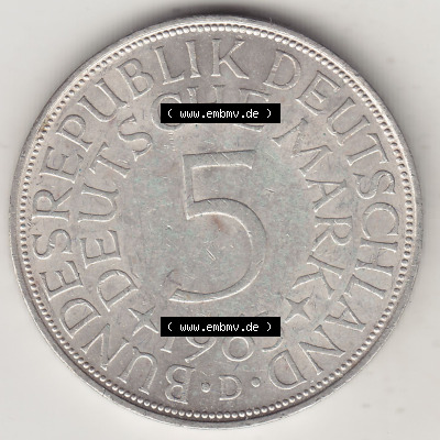 BRD Münzen Silbermünze 1951-1974, 5 DM, 5 Deutsche Mark Silberadler, Heiermann 1963 Münzzeichen / Mzz. "D" für München -... Sammlung