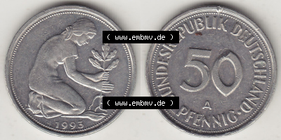 1990-2001, 50 Pfennig Deutschland der BRD 1993 A Sammlung