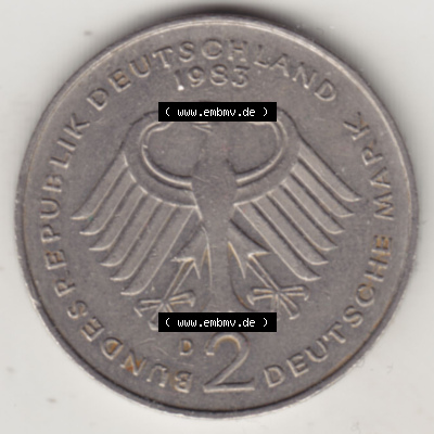 2 DM, Deutsche Mark Kurt Schumacher 1983 D-1 Sammlung