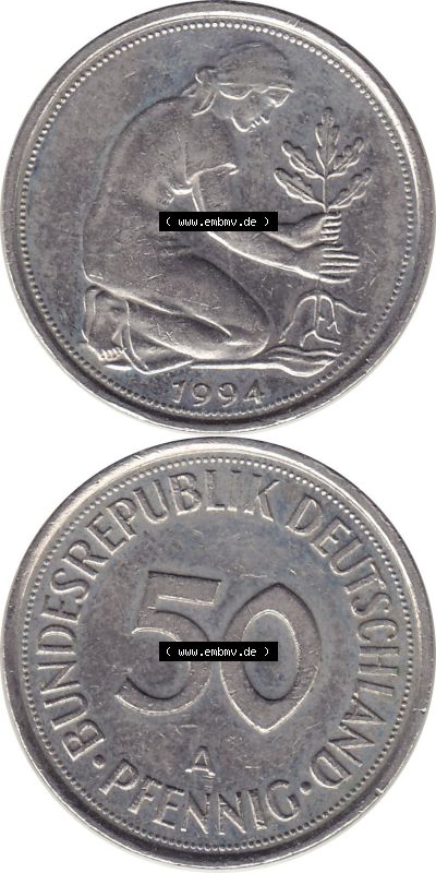 1990-2001, 50 Pfennig BRD Deutschland 1994 A Sammlung