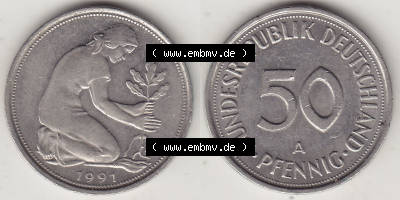 1990-2001, 50 Pfennig BRD Deutschland 1991 A Sammlung