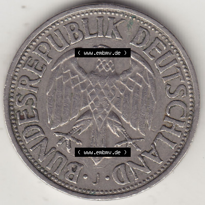 BRD Münzen 1 Deutsche Mark, Umlaufmünze 1950-2001, 1 DM Deutsche Mark, 1950 J-6. Vorderseite einer 1 DM, 1 Deutsche Mark J,... Sammlung