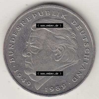 BRD Münzen 2 DM, Gedenkmünze 1990-2001, 2 DM, Deutsche Mark Franz Josef Strauß 1990 G-1. Rückseite einer 2 DM, 2 Deutsche... Sammlung