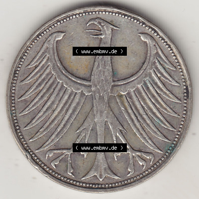 BRD Münzen Silbermünze 1951-1974, 5 DM, 5 Deutsche Mark Silberadler, Heiermann 1960 Münzzeichen / Mzz. "J" für Hamburg - 1.... Sammlung