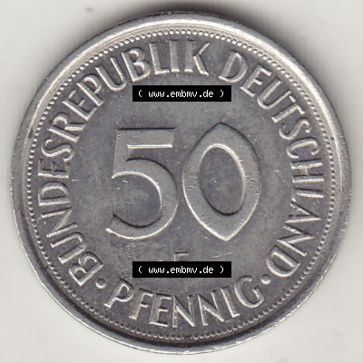 BRD Münzen 50 Pf. Umlaufmünze 1950-2001, 50 Pfennig 1994 F-1. Rückseite mit Wert-Zahl der digitalisierten 50 Pfennig F, mit... Sammlung