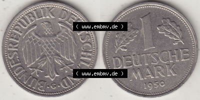 BRD Münzen 1 Deutsche Mark, Umlaufmünze 1950-2001, 1 DM Deutsche Mark, 1950 G-3. Münzen-Rückseite und Münzen-Vorderseite... Sammlung
