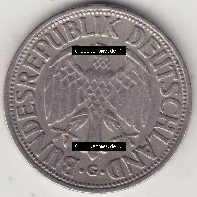 BRD Münzen 1 Deutsche Mark, Umlaufmünze 1950-2001, 1 DM Deutsche Mark, 1950 G-2. Vorderseite einer 1 DM, 1 Deutsche Mark G,... Sammlung