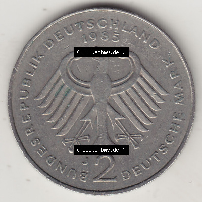 2 DM, Deutsche Mark Kurt Schumacher 1985 J-1 Sammlung
