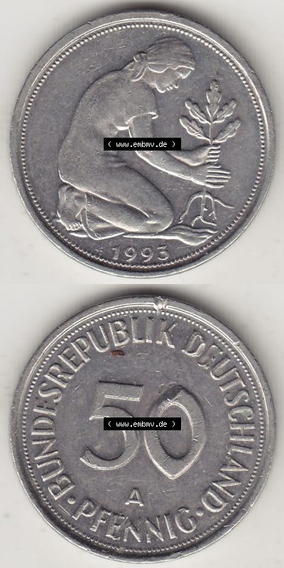 1990-2001, 50 Pfennig Deutschland der BRD 1993 A Sammlung