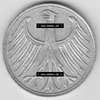 BRD Münzen Silbermünze 1951-1974, 5 DM, 5 Deutsche Mark Silberadler, Heiermann 1957 F-1. Vorderseite einer Silbermünze 5 DM,... Sammlung