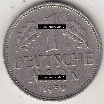 BRD Münzen 1 Deutsche Mark, Umlaufmünze 1950-2001, 1 DM Deutsche Mark, 1950 D-1. Münzen-Rückseite mit Nennwert / Nominalwert... Sammlung