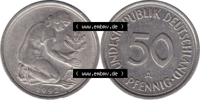 1990-2001, 50 Pfennig BRD Deutschland 1992 A Sammlung