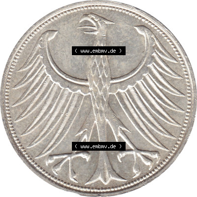1951-1974, 5 DM aus Deutschland, 5 Deutsche Mark Silberadler, Heiermann 1971 Münzzeichen / Mzz. "J" für Hamburg Sammlung