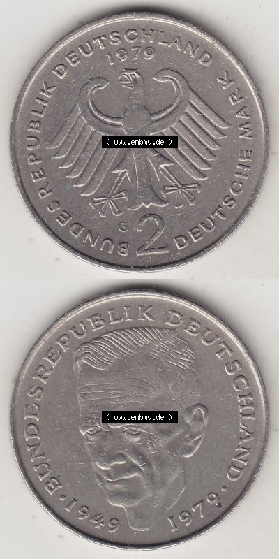 2 DM, Deutsche Mark Kurt Schumacher 1979 G-1 Sammlung