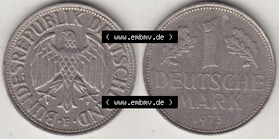 BRD Münzen 1 Deutsche Mark, Umlaufmünze 1950-2001, 1 DM Deutsche Mark, 1973 F-2. Münzen-Rückseite und Münzen-Vorderseite... Sammlung