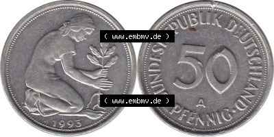 1990-2001, 50 Pfennig BRD Deutschland 1993 A Sammlung