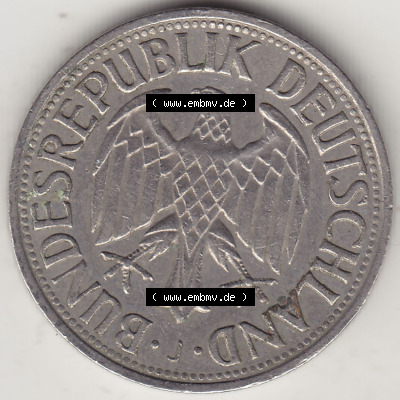 BRD Münzen 1 Deutsche Mark, Umlaufmünze 1950-2001, 1 DM Deutsche Mark, 1969 J-1. Vorderseite einer 1 DM, 1 Deutsche Mark J,... Sammlung