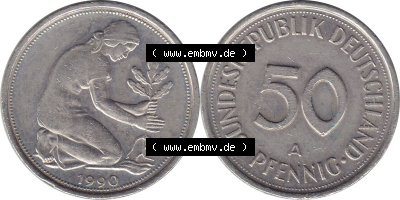 1990-2001, 50 Pfennig BRD Deutschland 1990 A Sammlung