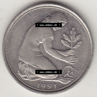 1990-2001, 50 Pfennig BRD Deutschland 1991 A Sammlung