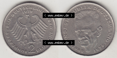 2 DM, Deutsche Mark Kurt Schumacher 1979 G-1 Sammlung